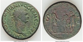 Domitian, as Augustus (AD 81-96). AE sestertius (32mm, 22.43 gm, 5h). Fine. Rome, AD 85. IMP CAES DOMITIAN AVG GERM COS XI, laureate head of Domitian ...