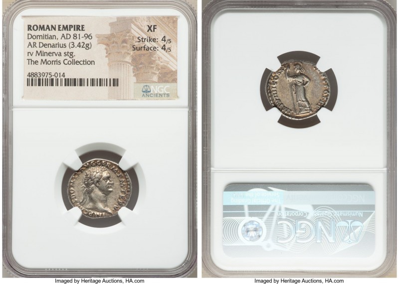 Domitian, as Augustus (AD 81-96). AR denarius (19mm, 3.42 gm, 6h). NGC XF 4/5 - ...