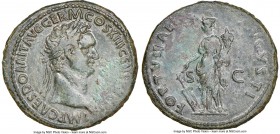 Domitian, as Augustus (AD 81-96). AE as (29mm, 11.11 gm, 6h). NGC VF, smoothing. Rome, AD 90-91. IMP CAES DOMIT AVG GERM COS XIII CENS PER P P, laurea...