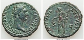 Domitian, as Augustus (AD 81-96). AE as (28mm, 10.93 gm, 6h). VF, light smoothing. Rome, AD 92-94. IMP CAES DOMIT AVG GERM COS XVI CENS PER P P, laure...