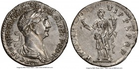 Trajan (AD 98-117). AR denarius (18mm, 3.06 gm, 7h). NGC Choice AU 5/5 - 3/5, Fine Style. Rome, AD 115-116. IMP CAES NER TRAIANO OP-TIMO AVG GER DAC, ...