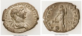 Trajan (AD 98-117). AR denarius (20mm, 3.12 gm, 6h). AU, flan flaw. Rome, AD 114-117. IMP CAES NER TRAIAN OPTIM AVG GER DAC PARTHICO, laureate, draped...
