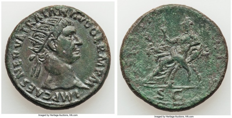 Trajan (AD 98-117). AE dupondius (28mm, 12.25 gm, 6h). Choice XF, smoothed, tool...