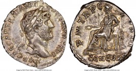 Hadrian (AD 117-138). AR denarius (18mm, 3.38 gm, 7h). NGC AU 4/5 - 4/5. Rome, late AD 121-123. IMP CAESAR TRAIAN H-ADRIANVS AVG, laureate head of Had...