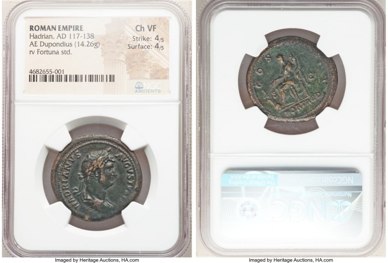 Hadrian (AD 117-138). AE dupondius (29mm, 14.26 gm, 5h). NGC Choice VF 4/5 - 4/5...