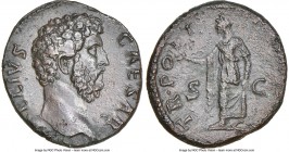 Aelius Caesar (AD 136-138). AE as (24mm, 11.42 gm, 6h). NGC XF, Fine Style. Rome, AD 137. L AELIVS-CAESAR, bare head of Aelius right / TR•PO-T-COS II,...