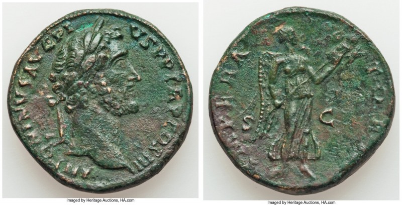 Antoninus Pius (AD 138-161). AE sestertius (31mm, 21.52 gm, 11h). VF, light poro...