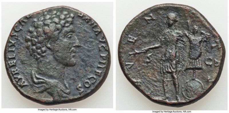 Marcus Aurelius, as Caesar (AD 161-180). AE sestertius (30mm, 16.29 gm, 10h). VF...