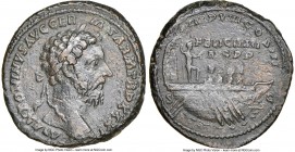 Marcus Aurelius, as Augustus (AD 161-180). AE as (27mm, 12.31 gm, 5h). NGC Choice VF. Rome, AD 176-177. M ANTONINVS AVG GER-M SARM TR P XXXI, laureate...