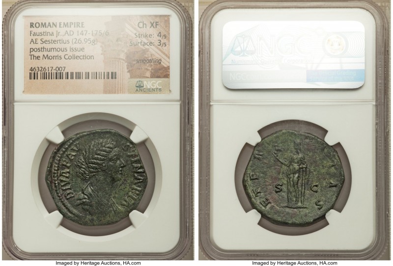 Diva Faustina Junior (AD 147-175/6). AE sestertius (32mm, 26.95 gm, 12h). NGC Ch...