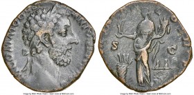 Commodus, as Augustus (AD 177-192). AE sestertius (29mm, 20.75 gm, 6h). NGC VF. Rome, AD 182. M COMMODVS-ANTONINVS AVG, laureate head of Commodus righ...