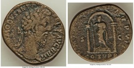 Commodus, as Augustus (AD 177-192). AE sestertius (30mm, 25.31 gm, 5h). About VF. Rome, AD 186. M COMMODVS ANT P-FELIX AVG BRIT, laureate head of Comm...