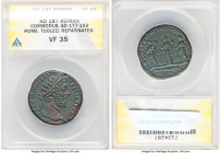 Commodus, as Augustus (AD 177-192). AE sestertius (31mm, 24.17 gm, 6h). ANACS VF35, tooled, repatinated. Rome, AD 186-187. M COMMODVS ANT-P FELIX AVG ...