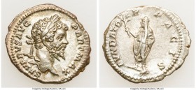 Septimius Severus (AD 193-211). AR denarius (20mm, 3.19 gm, 6h). Choice XF. Rome, AD 200-201. SEVERVS AVG-PART MAX, laureate head of Septimius Severus...