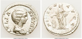 Julia Domna (AD 193-217). AR denarius (18mm, 3.34 gm, 6h). Choice XF. Rome, AD 200-207. IVLIA-AVGVSTA, draped bust of Julia Domna right, seen from fro...