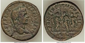 Geta, as Augustus (AD 209-211). AE sestertius (32mm, 22.90 gm, 12h). VF. Rome, AD 210. IMP CAES P SEPT-GETA PIVS AVG, laureate head of Geta right / PO...