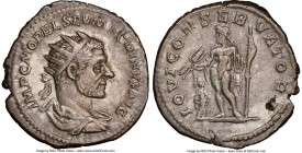 Macrinus (AD 217-218). AR antoninianus (22mm, 5.03 gm, 12h). NGC XF. Rome, AD 217-218. IMP C M OPEL SEV MACRINVS AVG, radiate, draped bust of Macrinus...