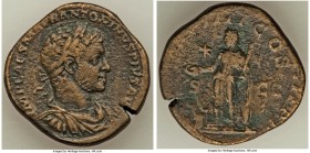 Elagabalus (AD 218-222). AE sestertius (28mm, 20.65 gm, 11h). About VF. Rome, AD 221. IMP CAES M AVR ANTONINVS PIVS AVG, laureate, draped and cuirasse...