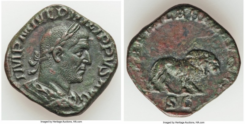 Philip I (AD 244-249). AE sestertius (28mm, 15.09 gm, 12h). VF, smoothing. Rome,...