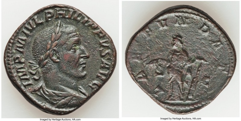 Philip I (AD 244-249). AE sestertius (30mm, 19.22 gm, 12h). VF. Rome, AD 244. IM...