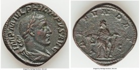 Philip I (AD 244-249). AE sestertius (30mm, 19.22 gm, 12h). VF. Rome, AD 244. IMP M IVL PHILIPPVS AVG, laureate, draped and cuirassed bust of Philip I...