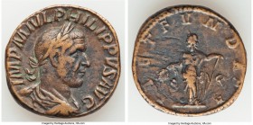 Philip I (AD 244-249). AE sestertius (29mm, 19.39 gm, 12h). About VF. Rome, AD 244. IMP M IVL PHILIPPVS AVG, laureate, draped and cuirassed bust of Ph...