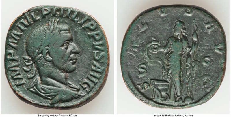 Philip I (AD 244-249). AE sestertius (29mm, 19.14 gm, 12h). About VF. Rome, AD 2...