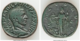 Philip I (AD 244-249). AE sestertius (29mm, 19.14 gm, 12h). About VF. Rome, AD 244-249. IMP M IVL PHILIPPVS AVG, laureate, draped and cuirassed bust o...
