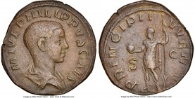 Philip II, as Caesar (AD 247-249). AE sestertius (29mm, 18.90 gm, 1h). NGC Choice VF. Rome, AD 244-246. M IVL PHILIPPVS CAES, bare headed, draped bust...