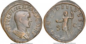 Philip II, as Caesar (AD 247-249). AE sestertius (31mm, 22.27 gm, 12h). NGC VF, die shift. Rome, AD 244-246. M IVL PHILIPPVS CAES, bare headed, draped...