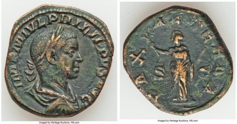 Philip II, as Augustus (AD 247-249). AE sestertius (30mm, 19.31 gm, 12h). VF. Ro...