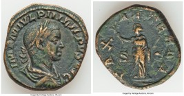 Philip II, as Augustus (AD 247-249). AE sestertius (30mm, 19.31 gm, 12h). VF. Rome, AD 247. IMP M IVL PHILIPPVS AVG, laureate, draped and cuirassed bu...