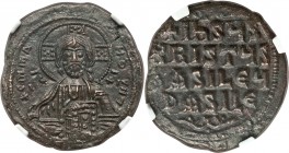 Anonymous. Class A3 (ca. AD 1020-1028). AE follis (27mm, 10.63 gm, 5h). NGC Choice AU S 5/5 - 5/5. Constantinople. +EMMA-NOVHΛ, bust of Christ facing,...