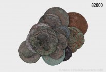 Römische Kaiserzeit, Konv. 17 Bronzemünzen, dabei auch bessere Typen, As des Claudius, As des Nero (2 x), Dupondius des Vespasian etc., gemischter Zus...