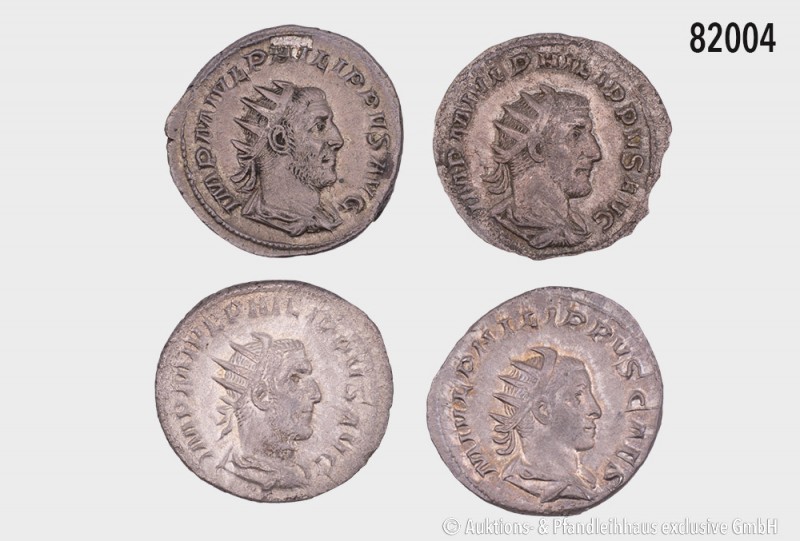 Philippus I. Arabs und Philippus II., Konv. 4 Antoniniane, gemischter Zustand, b...