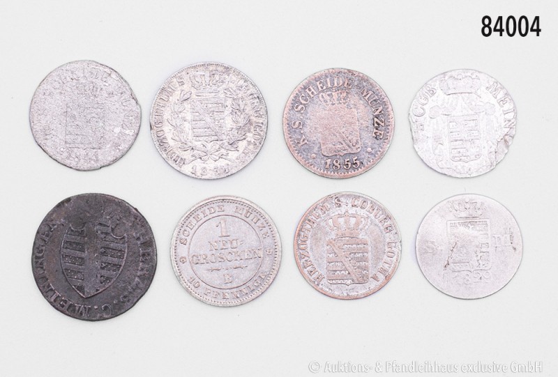 Sachsen/Sachsen-Coburg und Gotha/Sachsen-Meiningen, Konv. 8 Kleinmünzen, dabei S...