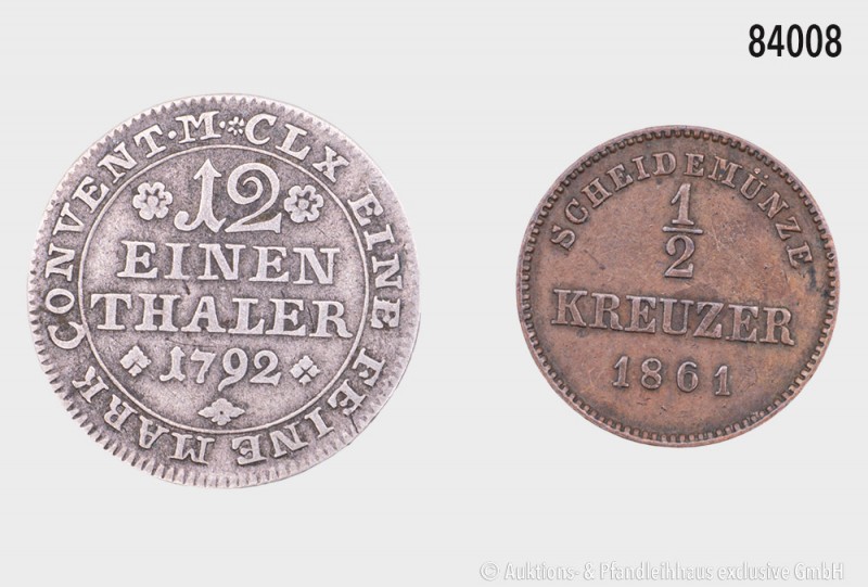 Altdeutschland, Konv. von 2 Kleinmünzen: Württemberg, Wilhelm I. (1816-1864), 1/...