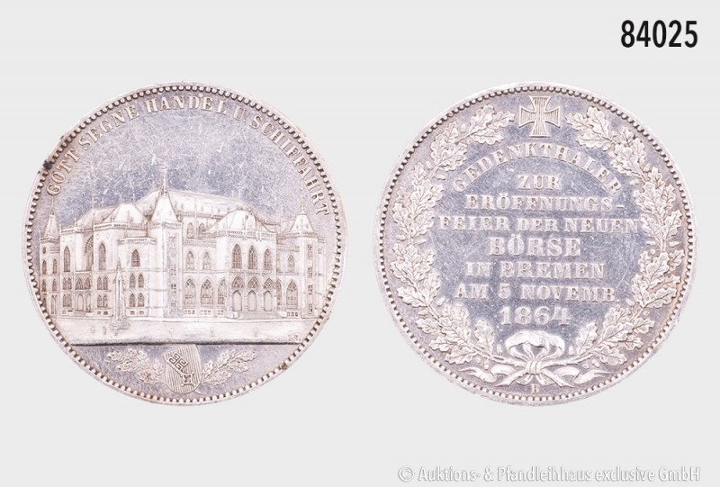 Bremen, Gedenktaler (Medaille in Talergröße) 1864, auf die Eröffnung der neuen B...