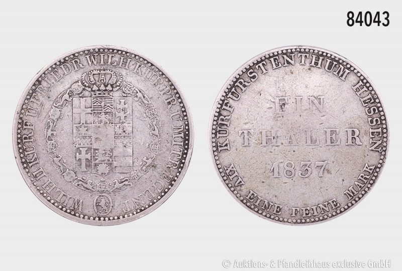 Hessen-Kassel, Wilhelm II. (1831-1847), Taler 1837, 21,96 g, 35 mm, AKS 46, J. 3...