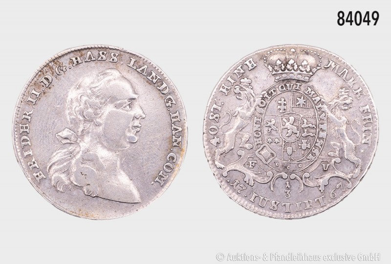 Hessen-Kassel, Friedrich II. (1760-1785), 1/3 Taler 1767 FV, Landmünze, 6,95 g, ...