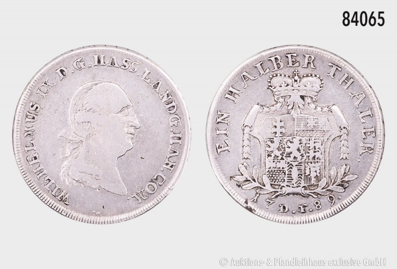 Hessen-Kassel, Wilhelm IX. (1785-1803), 1/2 Taler 1789, 9,46 g, 28 mm, Hoffmeist...