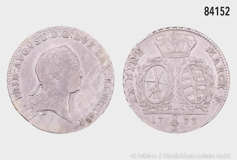 Sachsen, Friedrich August III. (1763-1806), 2/3 Taler 1773 EDC, 13,80 g, 33 mm, ...