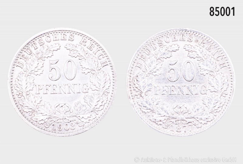 Deutsches Reich, Konv. 50 Pfennig 1877 G (AKS 4) und 1903 A (AKS 5, selten!), 90...