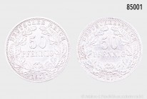 Deutsches Reich, Konv. 50 Pfennig 1877 G (AKS 4) und 1903 A (AKS 5, selten!), 900er Silber. Sehr schön bis vorzüglich.