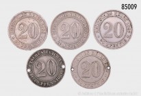 Deutsches Reich, Konv. von 3 x 20 Pfennig mit 1887 A, 1888 A und 1890 A, J. 6, 14. Sehr schön bis vorzüglich, 1888 mit Randfehler, dazu unberechnet 2 ...