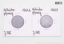 Deutschland unter alliierter Besatzung nach 1945, kleines Lot von 5 Kursmünzen mit 1 Reichspfennig 1945 F, J. 373b, 5 Reichspfennig 1947 D, J. 374, 10...