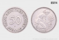 BRD, Bank deutscher Länder (1948-1950), 50 Pfennig 1950 G, selten, Auflage nur 30.000 Exemplare. J. 379, AKS 99. 20 mm. Sehr schön/gutes sehr schön....