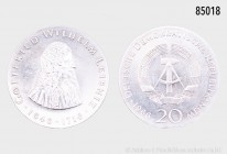 DDR, 20 Mark Sondermünze Gottfried Wilhelm Leibniz 1966, J. 1518, AKS 816, Silber, 33 mm, Stempelglanz.