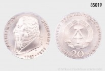 DDR, 20 Mark Sondermünze Wilhelm von Humboldt 1967, J. 1520, AKS 817, 33 mm, Silber, vorzüglich/Stempelglanz.