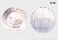 DDR, Konv. 2 x 20 Mark-Silber-Sondermünzen, 1968 (Karl Marx) J. 1521 und 1990 (Öffnung des Brandenburger Tores), J. 1635, Stempelglanz.